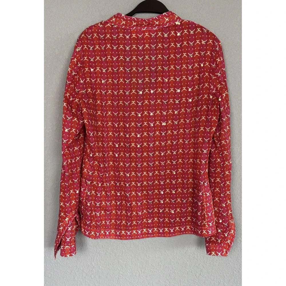Tory Burch Shirt Women 6 Sequin Stephanie Tunic Pink Orange  Lightweight Popover